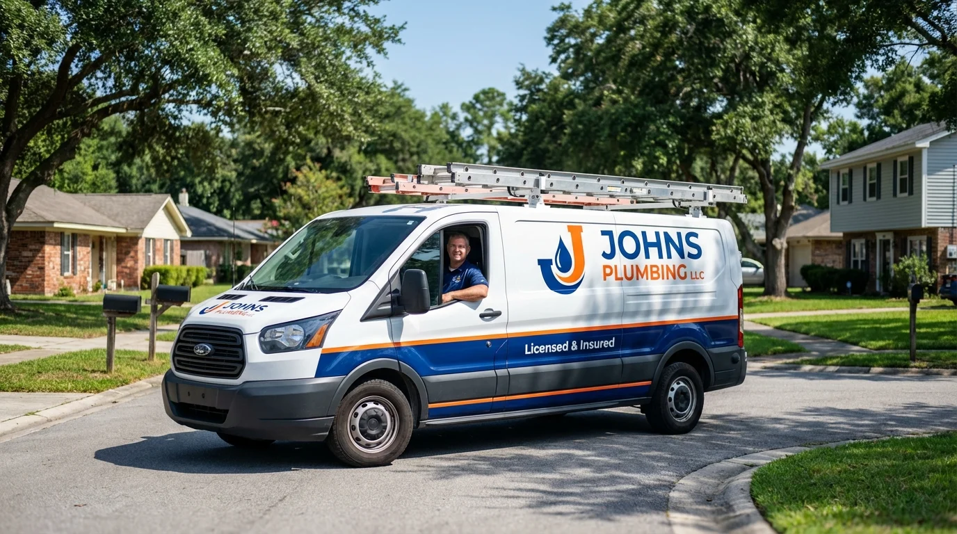 Johns Plumbing LLC service van in Northwood, IA