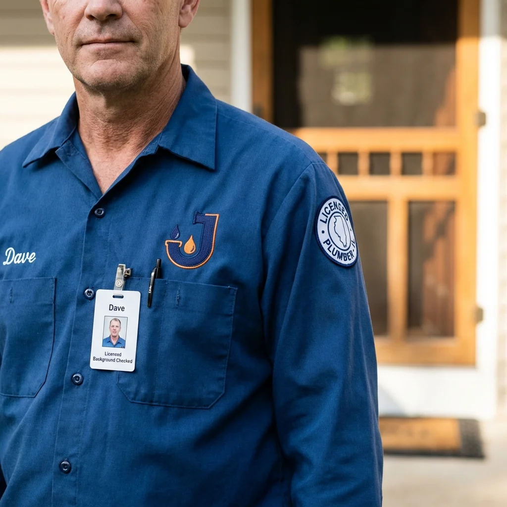 Licensed plumber showing ID badge in Northwood, IA