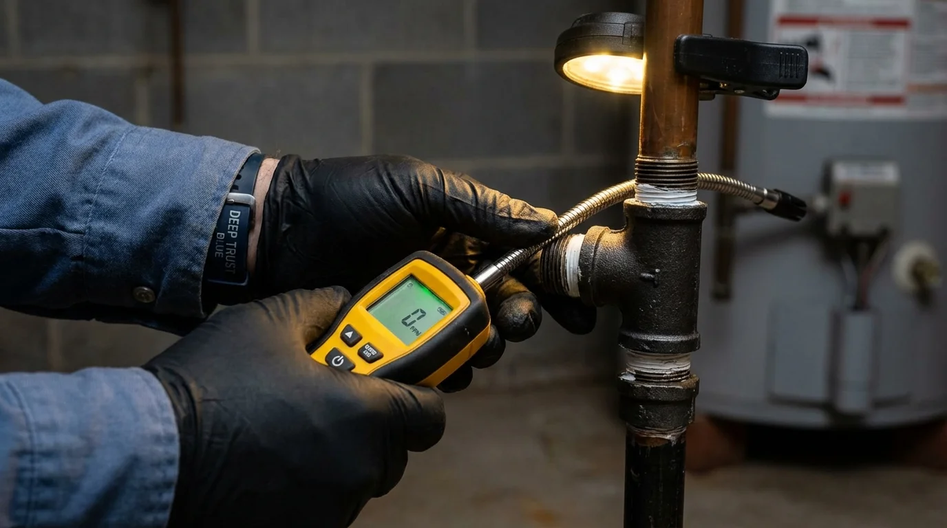 Gas leak detection with electronic sniffer by Johns Plumbing LLC in Northwood