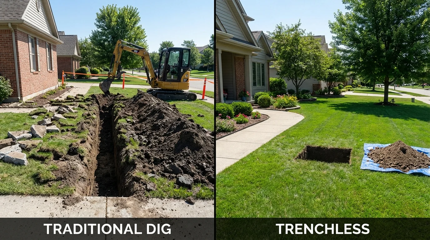 Trenchless sewer repair with minimal yard damage versus traditional excavation in Northwood, IA